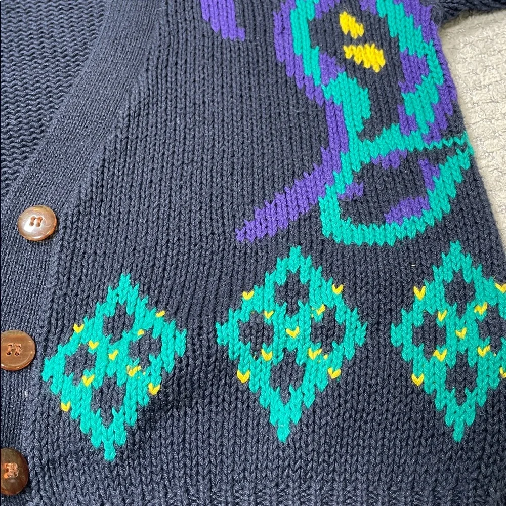 Vintage 90’s V-Neck Sweater Button up Cardigan Navy Teal Purple Size Small - Picture 11 of 15